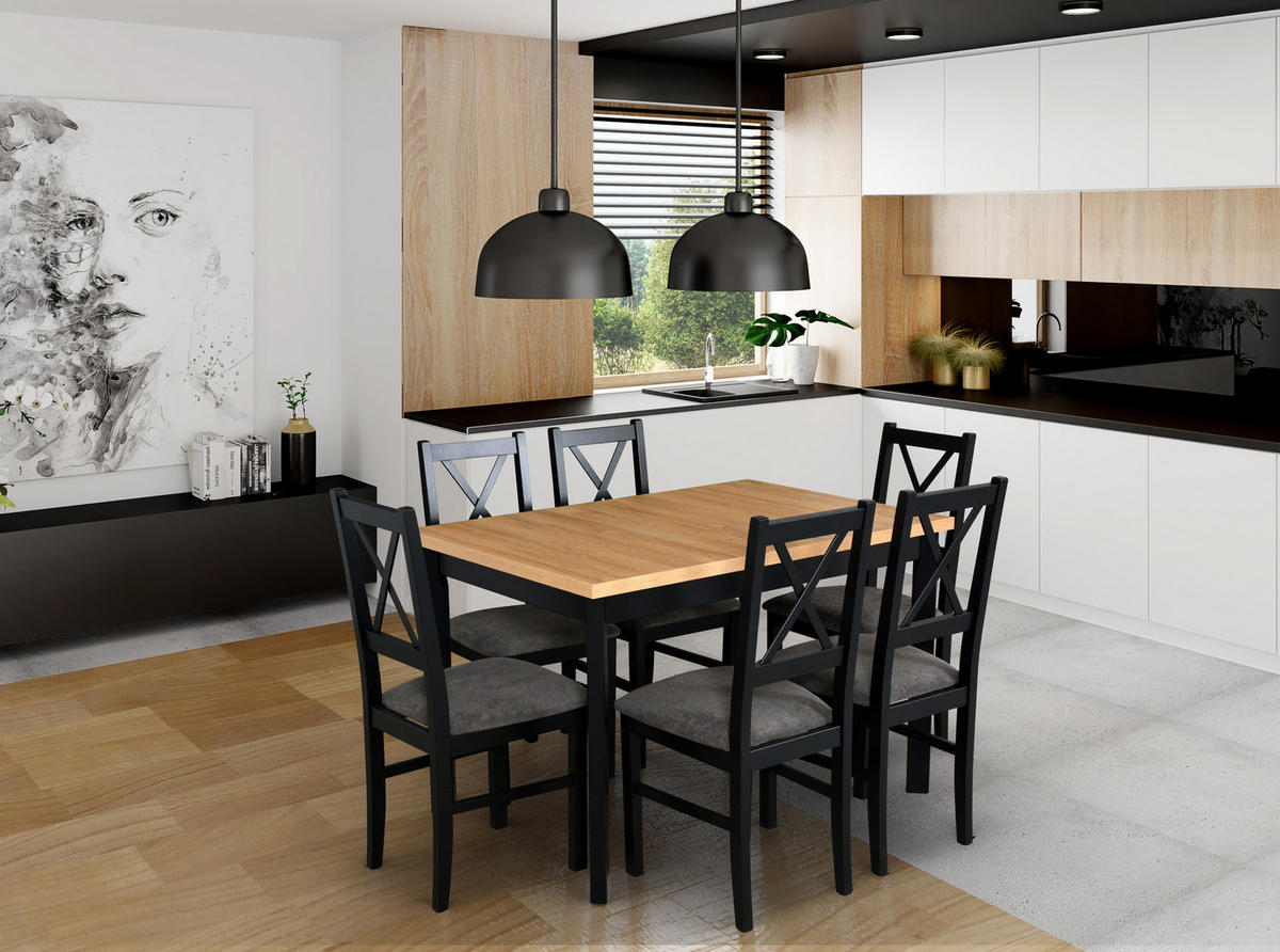 STUHL Nilo 10 (2er Set) - Dunkelgrau/Schwarz, Holz (43/94/40cm) - Leaf Design