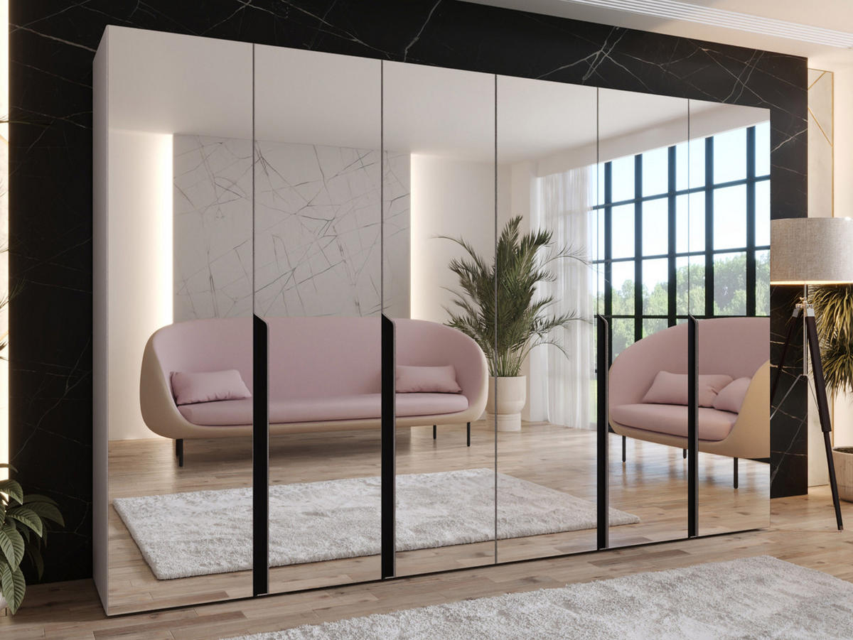 DREHTÜRENSCHRANK Mila III 300 - Kaschmir/Schwarz, Holzwerkstoff/Kunststoff (300/202/52cm) - MIRJAN24