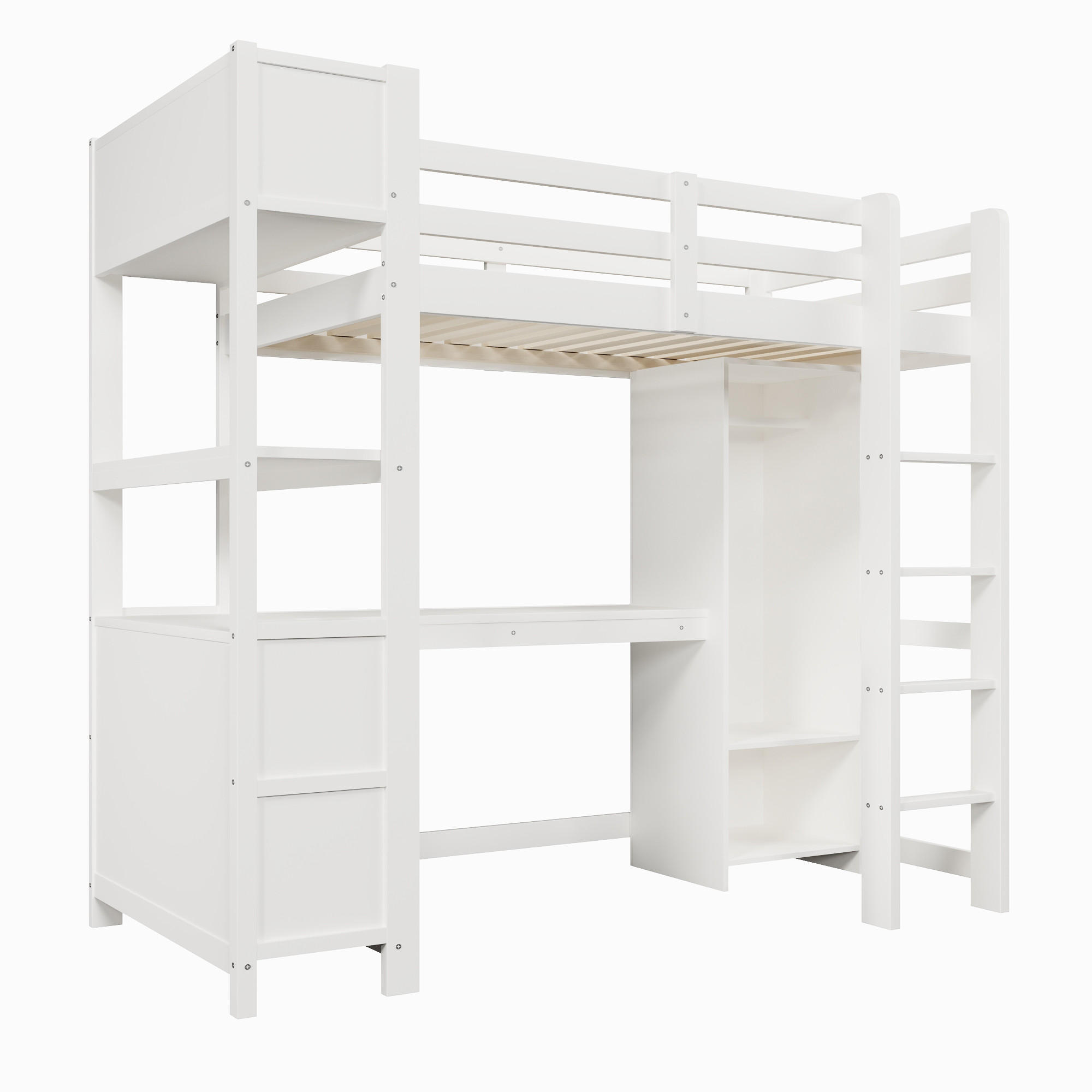 HOCHBETT mit Schreibtisch und Kleiderschrank Weiß 90x200 cm Holz - Weiß, Holz (90/200cm) - SONNENH