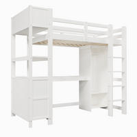 HOCHBETT mit Schreibtisch und Kleiderschrank Weiß 90x200 cm Holz - Weiß, Holz (90/200cm) - SONNENH