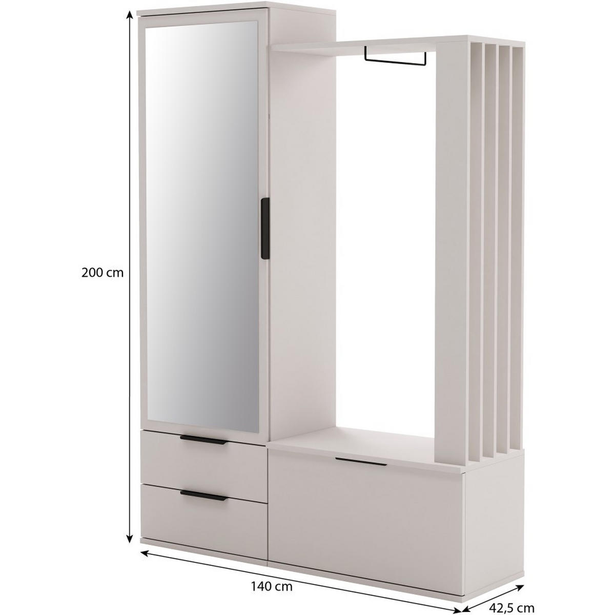 GARDEROBENSCHRANK Lorenzo mit Spiegel und 2 Schubladen, Sandbeige - Sandfarben, Holzwerkstoff (140/200/42.5cm) - Beautysofa