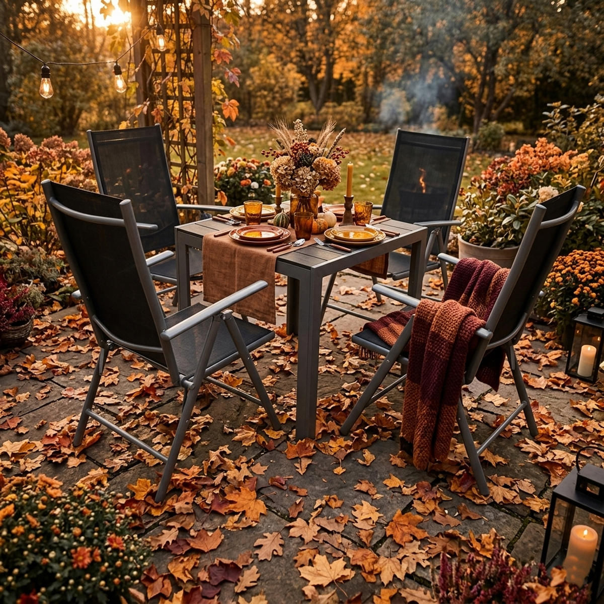 GARTEN-GARNITUR Ashford - 5-teilige Garten-Essgruppe (4x Klappsessel mit Armlehnen, 1x Tisch 70x70cm), Gestelle aus Aluminium grau - Schwarz, Metall - TPFGarden