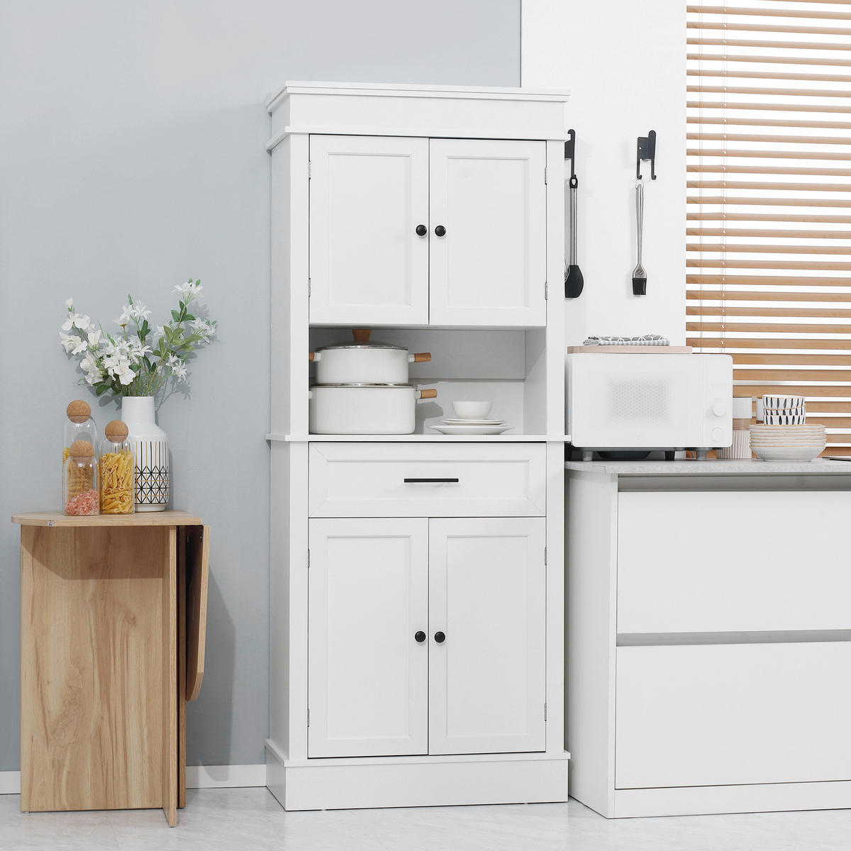 KÜCHENSCHRANK Weiß, 4 Türen, 1 Schublade, 74/39,5/183 cm - Weiß, Holzwerkstoff (74/183/39.5cm) - PANGIVO