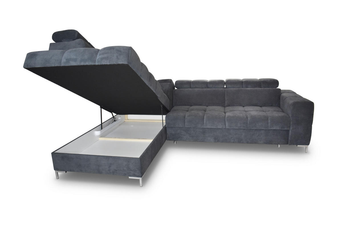 ECKSOFA PABLO VOGUE L-förmig mit Bett Bettkasten verstellbare Kopfstützen weicher Metallfüße freistehend LINKS 201x270x97 cm Brown - Braun, Holz/Textil (201/270cm) - DomoHome