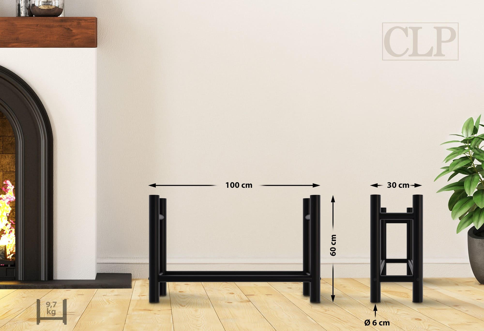 KAMINHOLZREGAL 100/30/60 cm Metall schwarz - Schwarz, Metall (100/60/30cm) - CLP