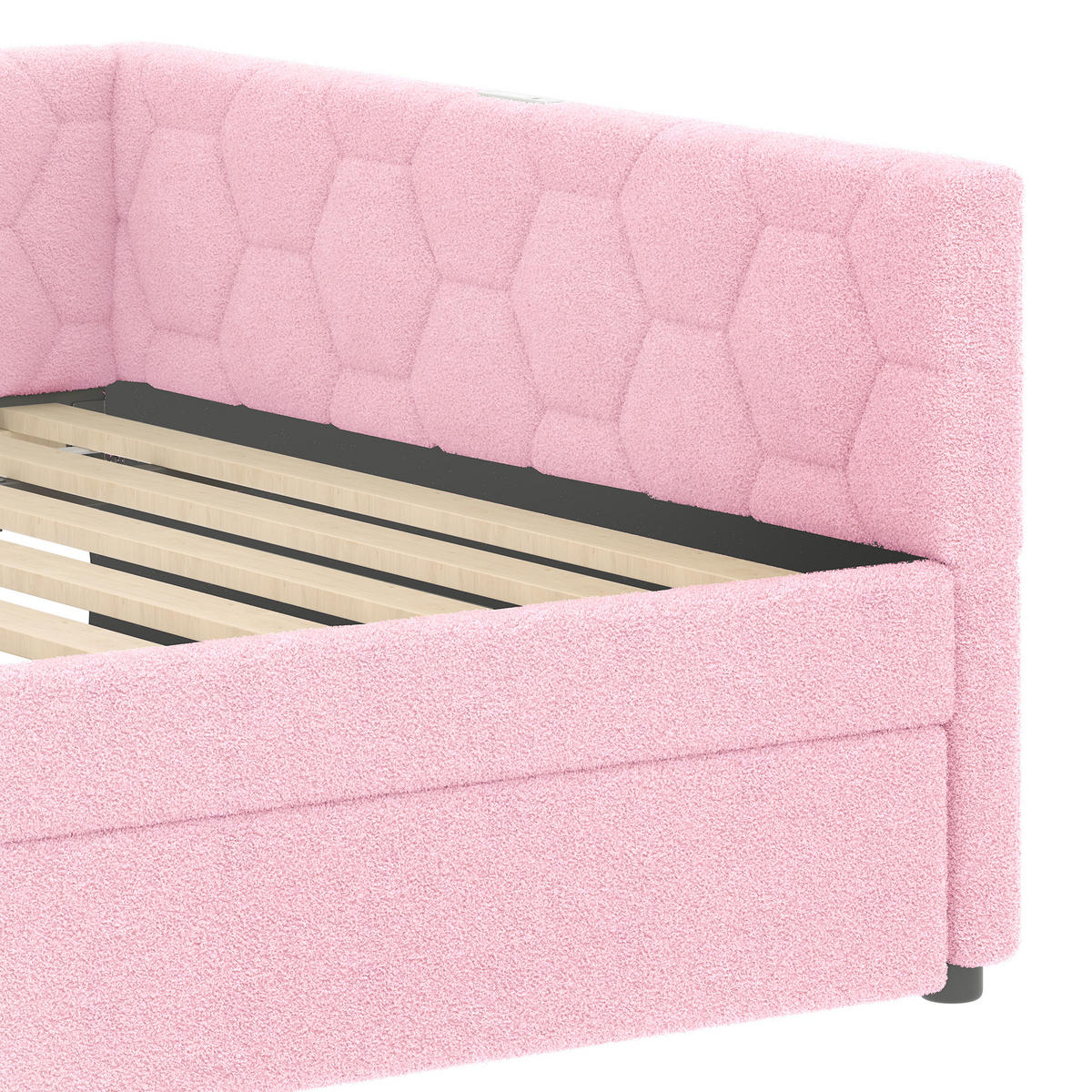 POLSTERBETT aus Samt 140x200 cm in Rosa mit Ausziehbett, USB & Typ-C - Rosa, Textil (140/200cm) - Modfu