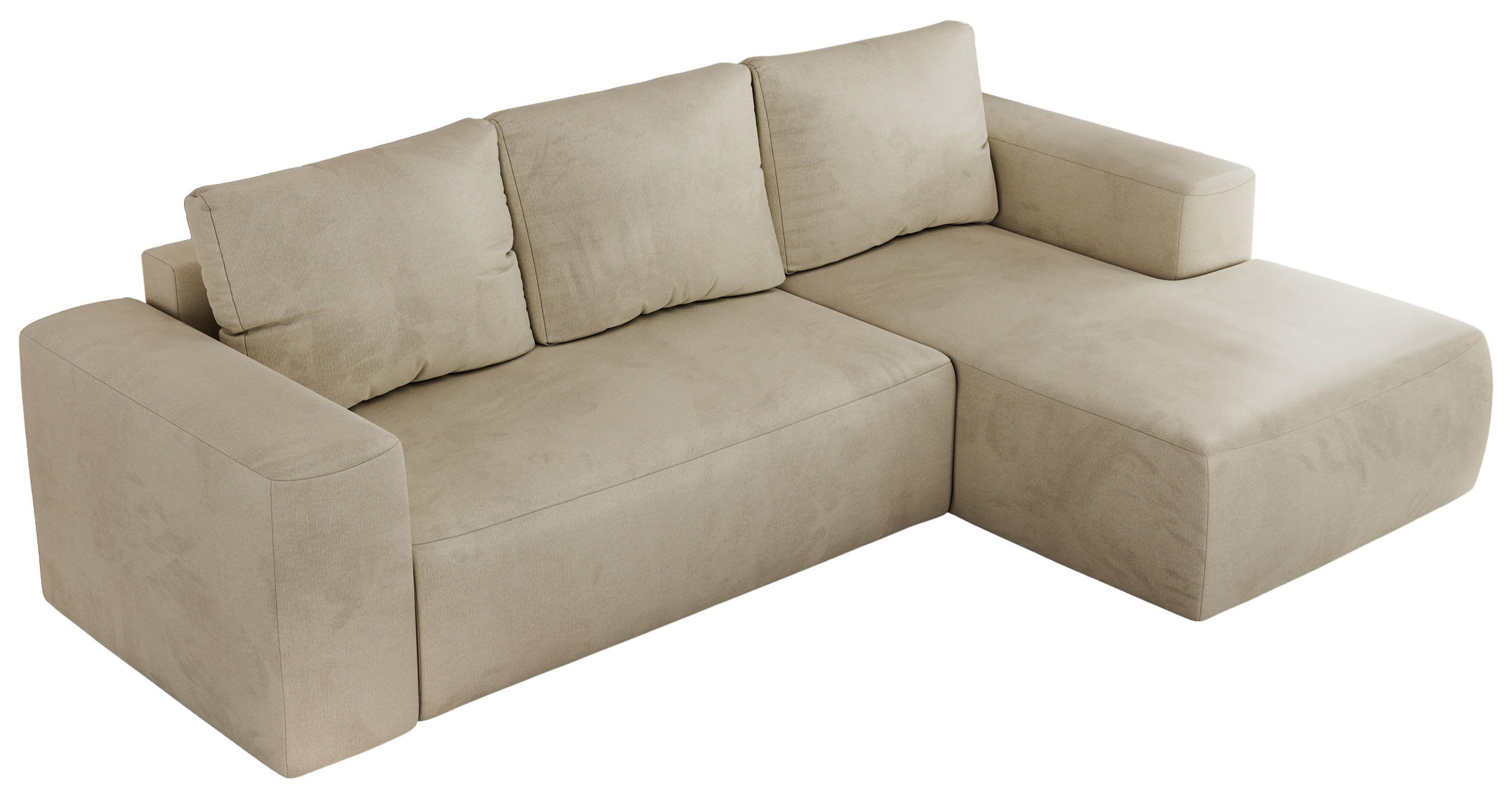ECKSOFA TRENTINO L Beige Velvet - Rechts - Beige/Schwarz, Textil (164/266cm) - MKS