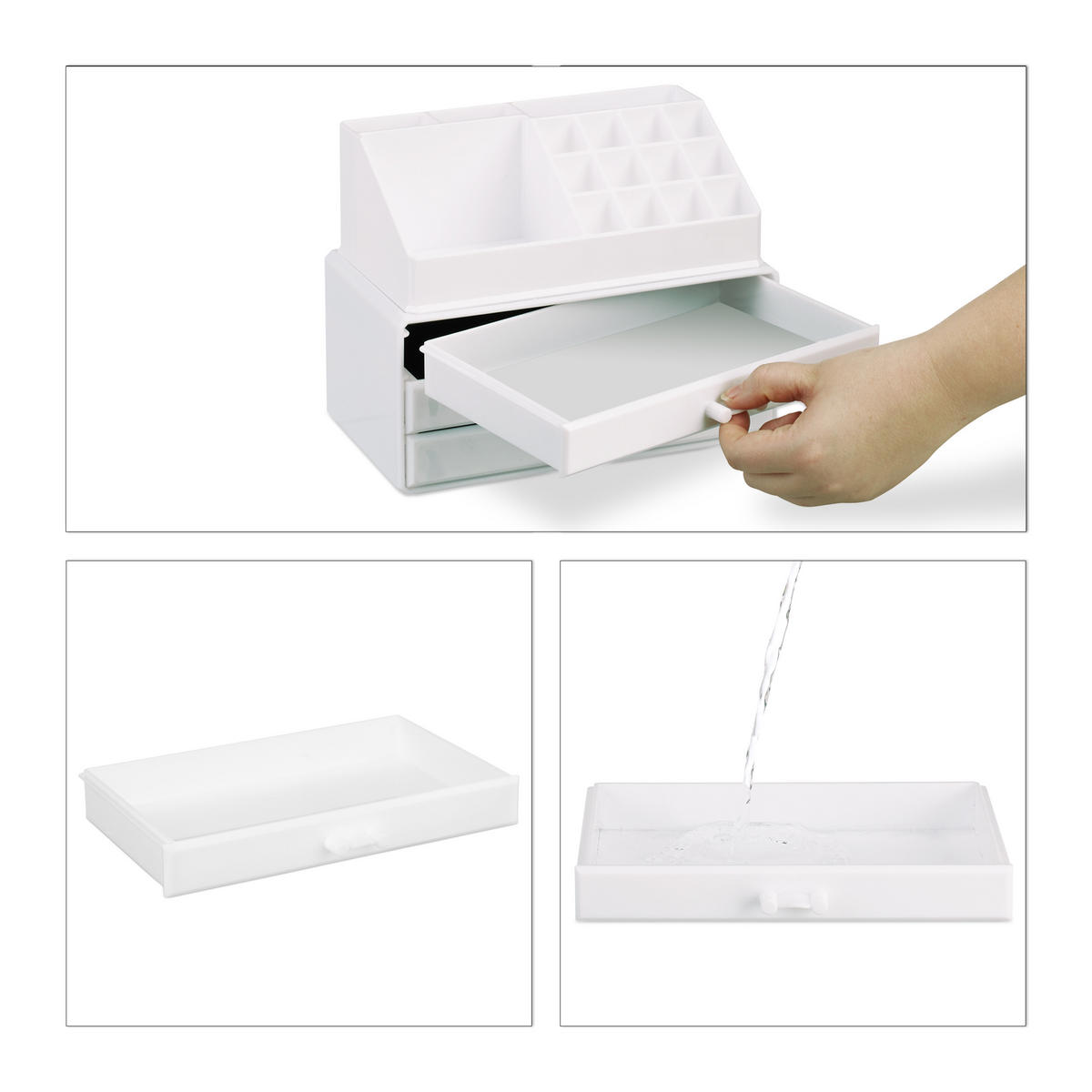MAKEUP Organizer - Weiß, Kunststoff (24/19/13.5cm) - Relaxdays