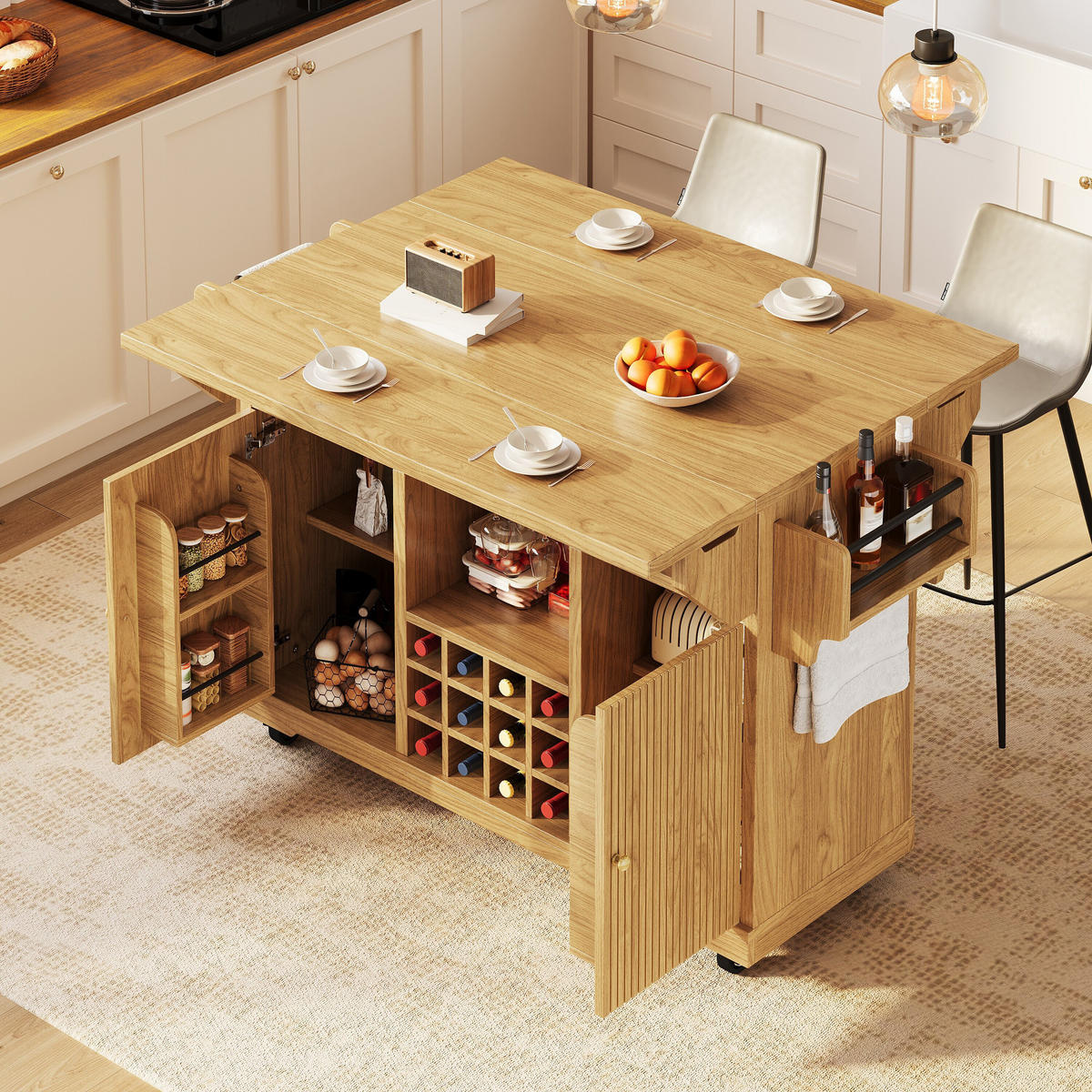 KÜCHENINSEL Weinregal Stauraum Naturbraun - Naturfarben, Holzwerkstoff (142.5/95/80cm) - FLIEKS