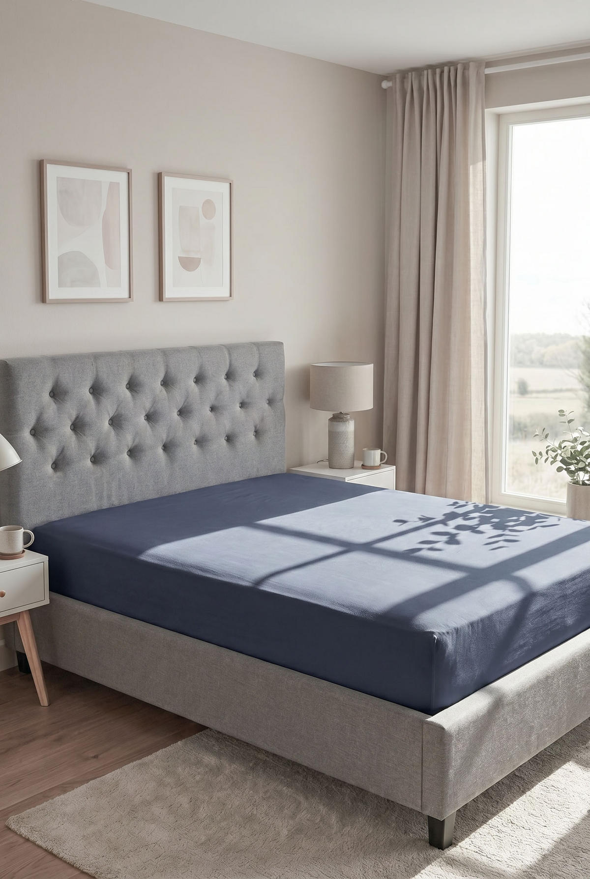 SPANNBETTTUCH Deluxe Jersey marine, 120x200 cm - 130x220 cm - Dunkelblau, Textil (130/220cm) - biberna