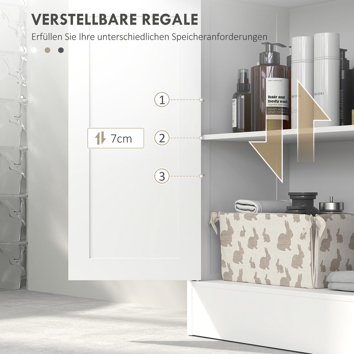 BADEZIMMERSCHRANK, Badeschrank, 60 x 30 x 108,8 cm, Weiß - Weiß, Holzwerkstoff (60/108.8/30cm) - Kleankin