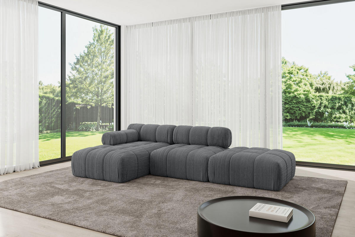 ECKSOFA modulares Sofa Lizur-L1 - 285x160x70 cm Dunkelgrau Cord - Dunkelgrau, Holzwerkstoff/Textil (285/160cm) - ALTDECOR