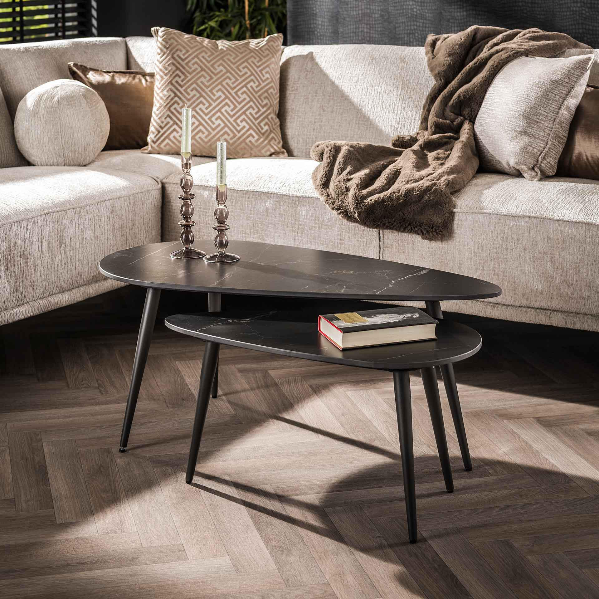 COUCHTISCH Cera Schwarz 50/100/40 cm 2er-Set - Schwarz, Keramik (50/100/40cm) - Hoyz Collection