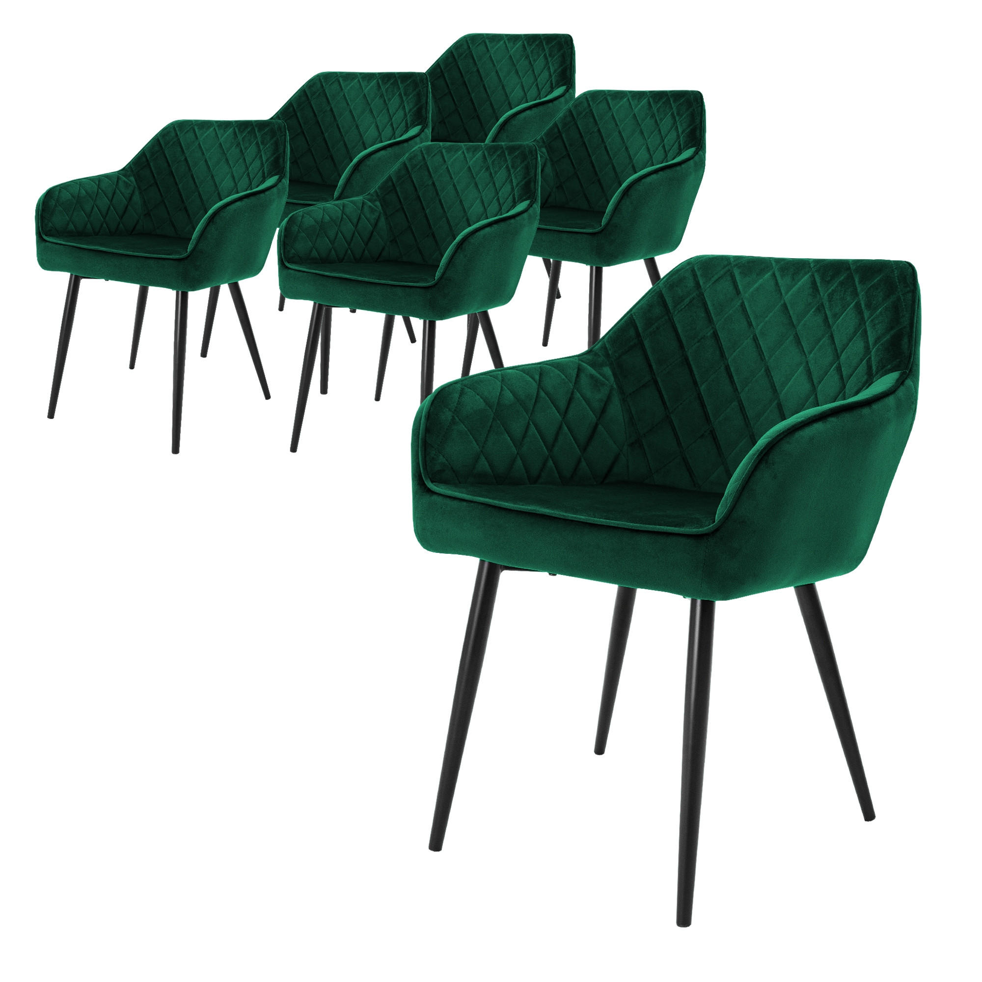 STUHL Samt Dunkelgrün 6er Set - Dunkelgrün, Metall (63/80/60cm) - ML-DESIGN
