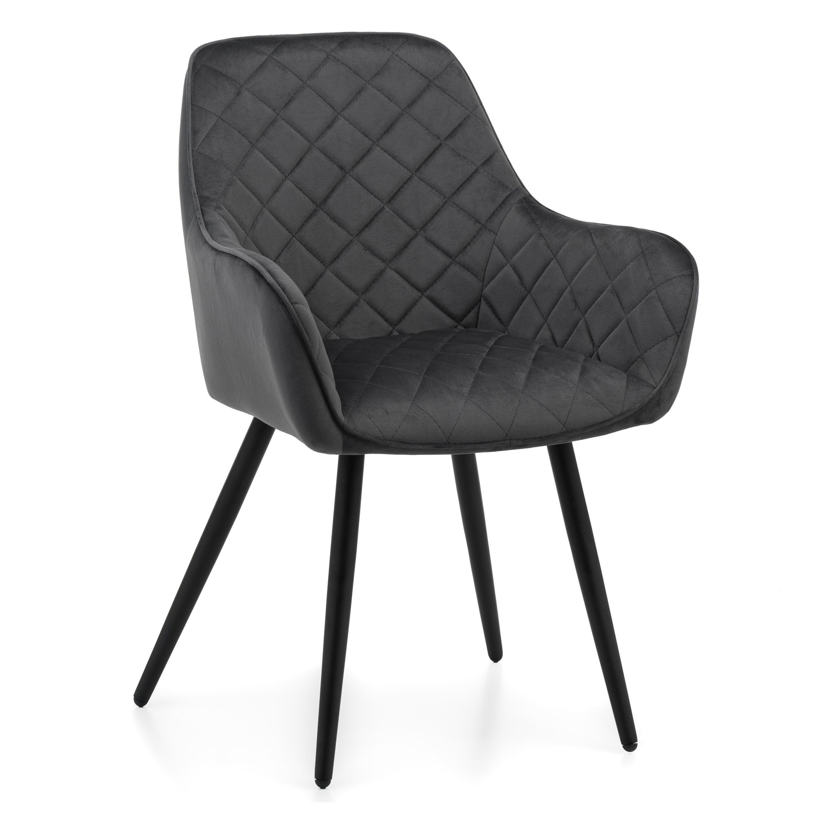 STUHL COLIN gespolsterter mit Steppung - grau - Samt Velours - Schwarz/Grau, Textil/Metall (58/87/61cm) - NEW HOME