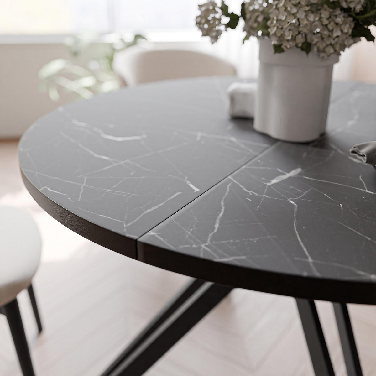 ESSTISCH ausziehbar aus MDF, Schwarz - Schwarz, Holzwerkstoff (120/120/76cm) - Idohome
