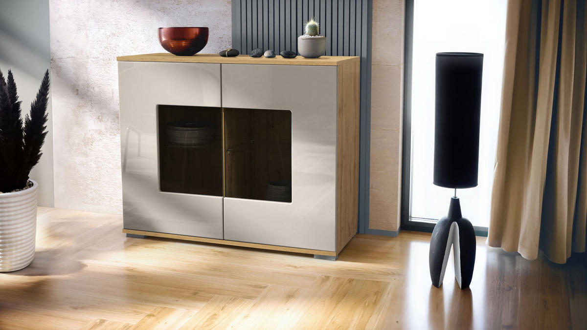 KOMMODE Grömitz Sandgrau Hochglanz - Sandfarben, Holzwerkstoff (92.5/75.5/35cm) - Vladon