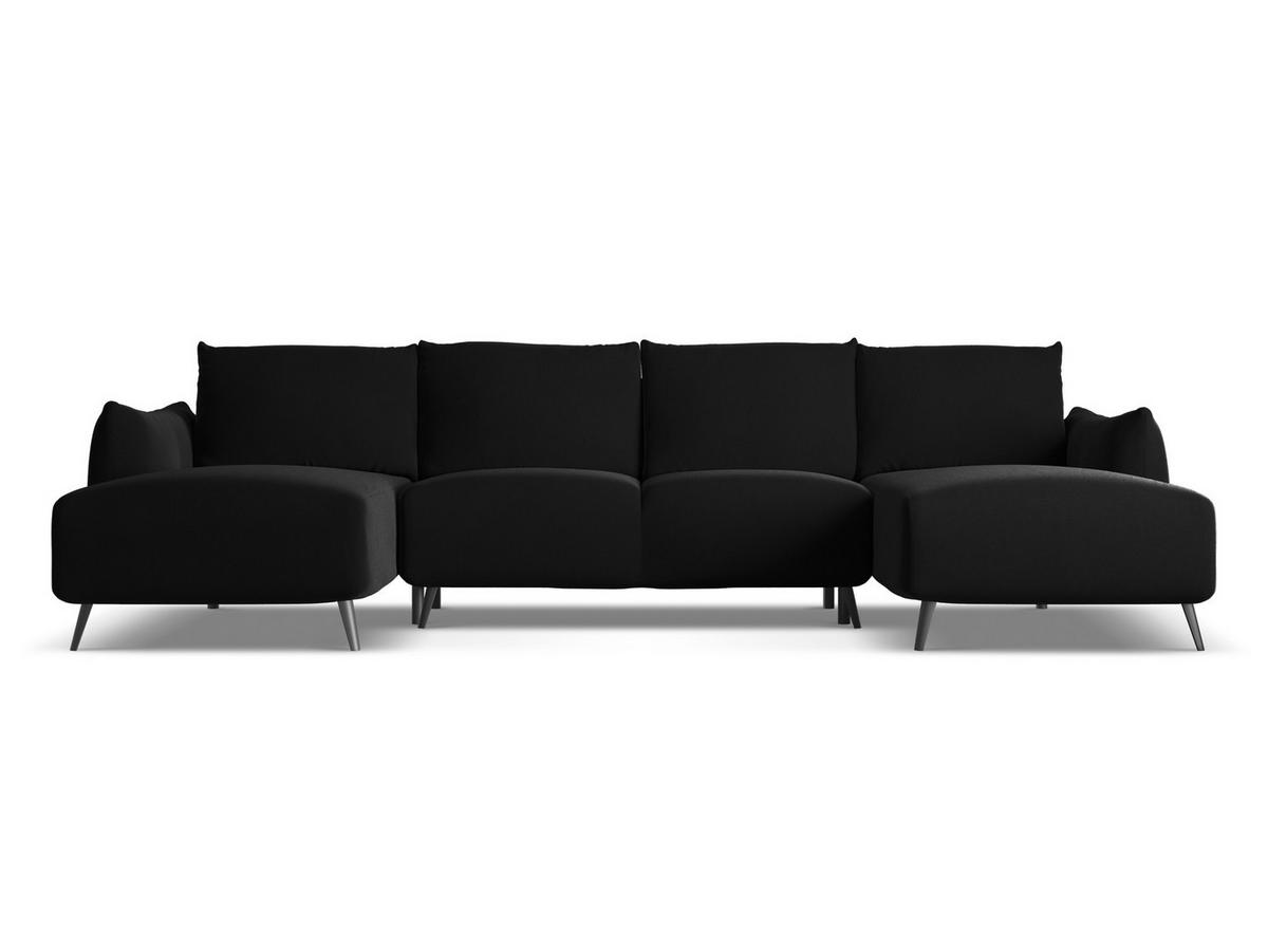 WOHNLANDSCHAFT Samt Stoff Schwarz - Schwarz, Textil/Metall (317/86/162cm) - Makamii