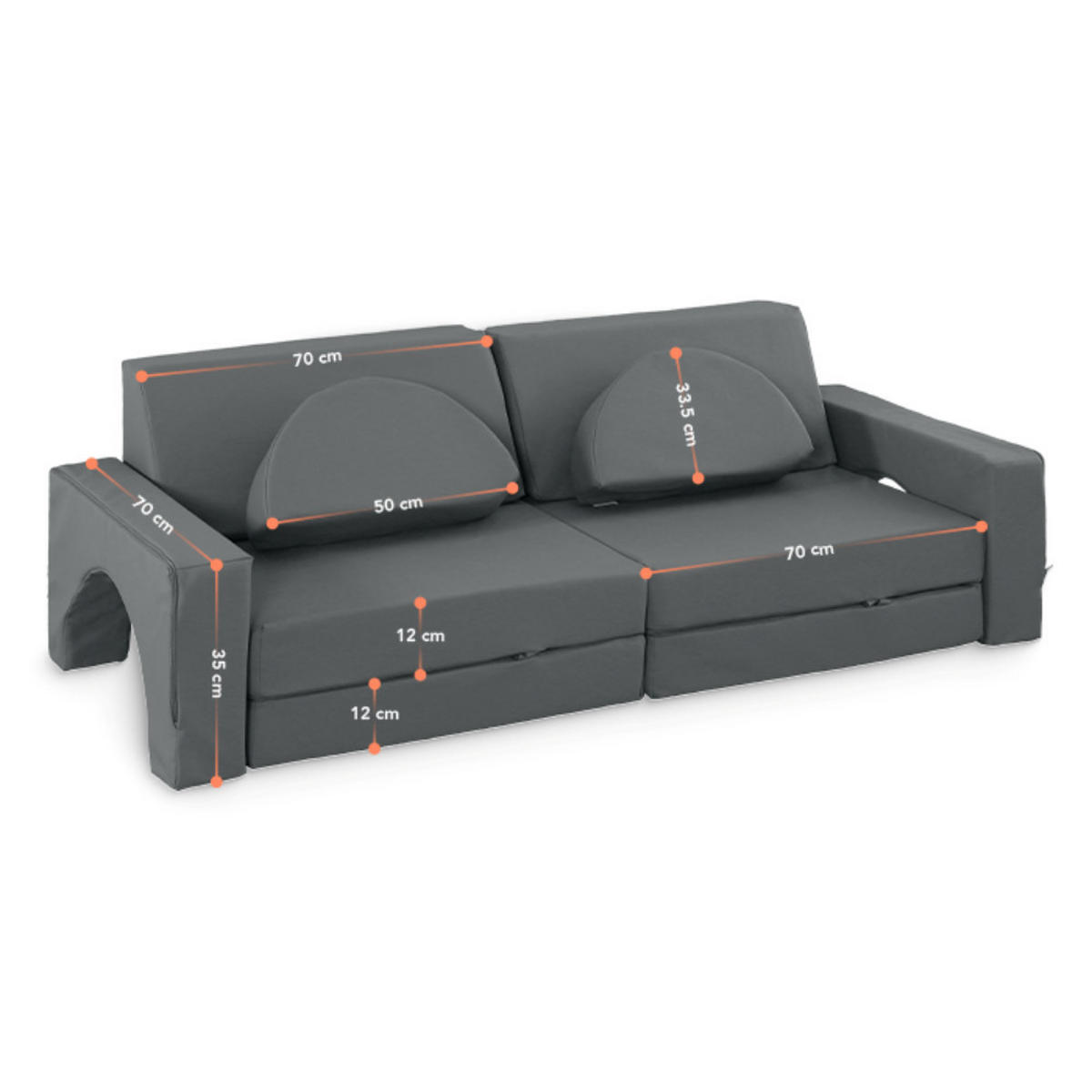 SPIELCOUCH - Sofa für Kinder - Grau, Leder (168/55/73cm) - KomfortKissen