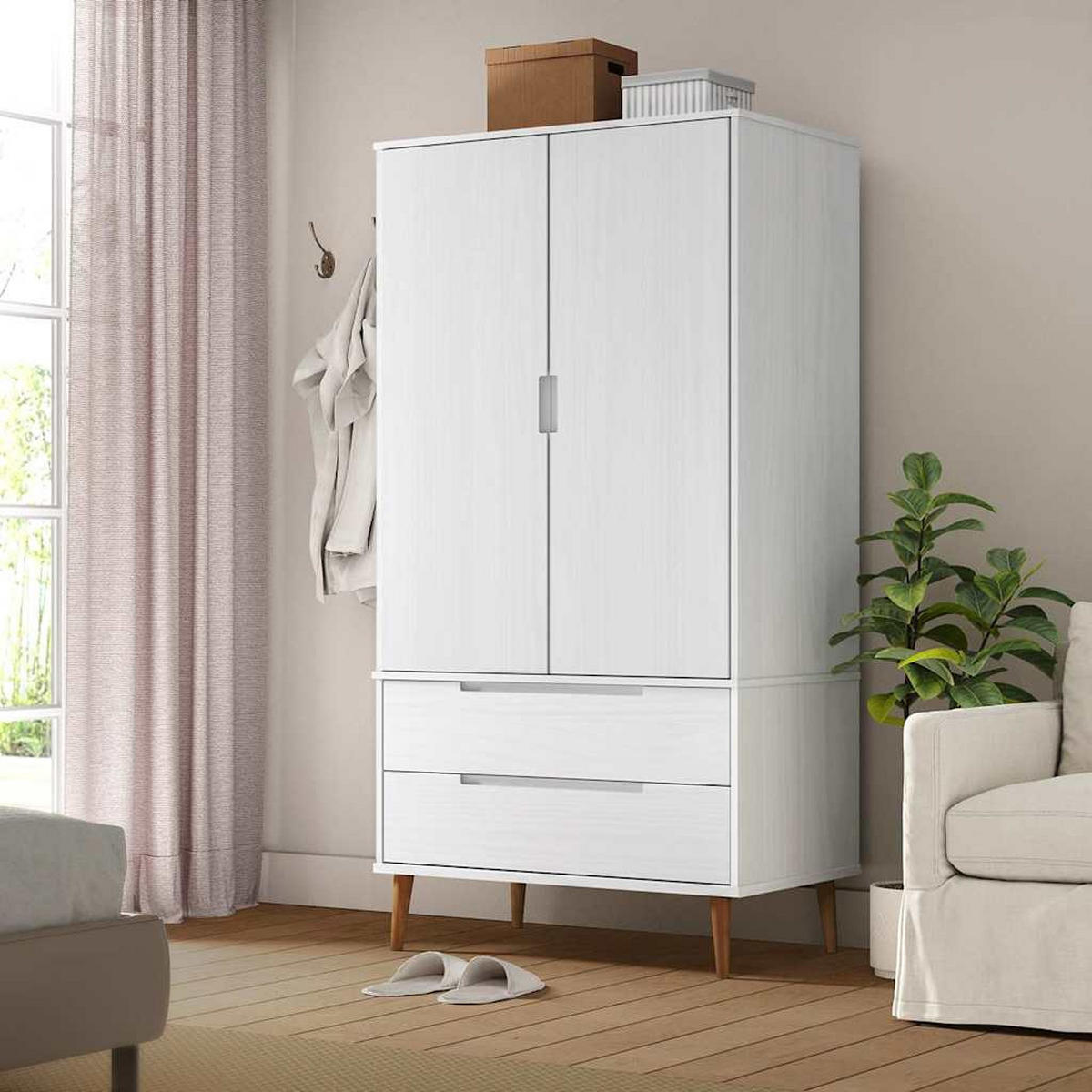KLEIDERSCHRANK Molde Weiss 90/55/175 Cm Massivholz Kiefer - Weiß, Holz (55/175/90cm) - vidaXL