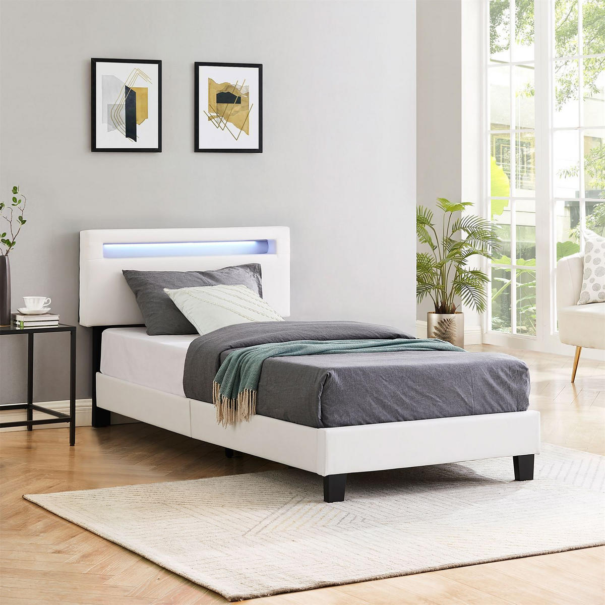 POLSTERBETT MIT LED BENITO 90X200 CM - Weiß, Textil (90/200cm) - CARO-Möbel