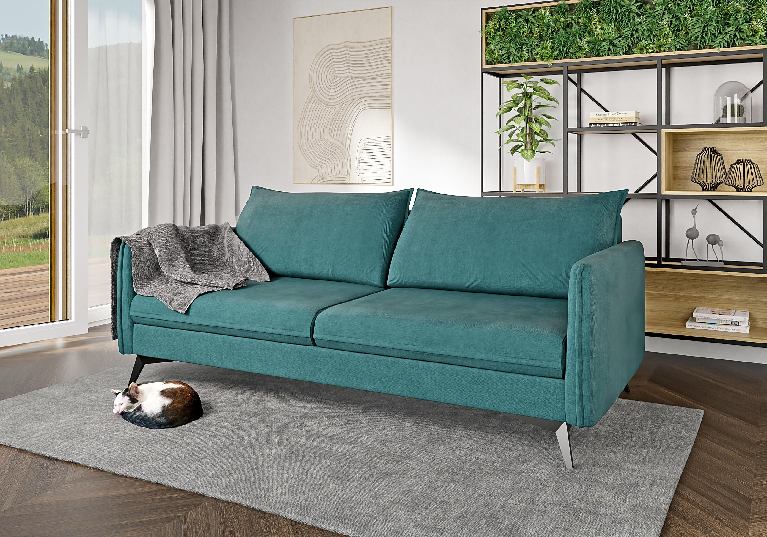 3-SITZER-SOFA Pulse Türkis Luxusmicrofaser - Türkis/Schwarz, Holz/Textil (199/86/91cm) - S-Style Möbel
