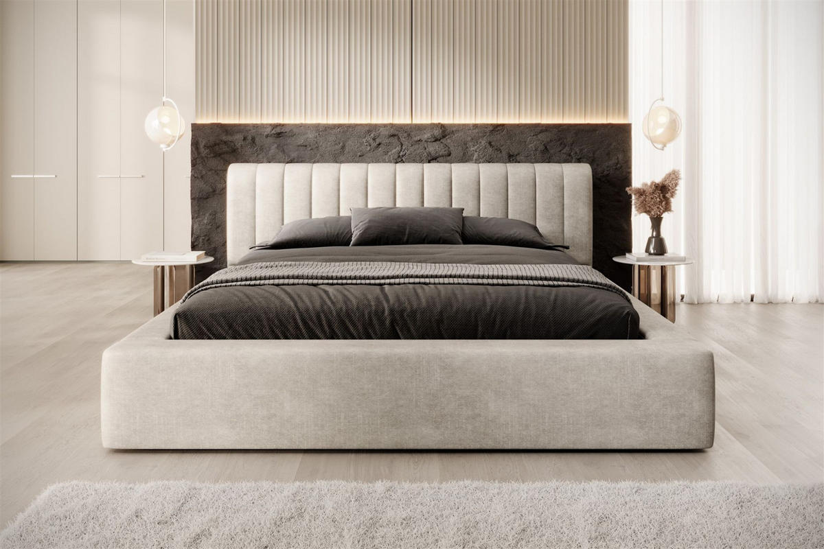 POLSTERBETT Peoria Stoff Macau - Creme, Holzwerkstoff/Textil (140/200cm) - Fun Möbel