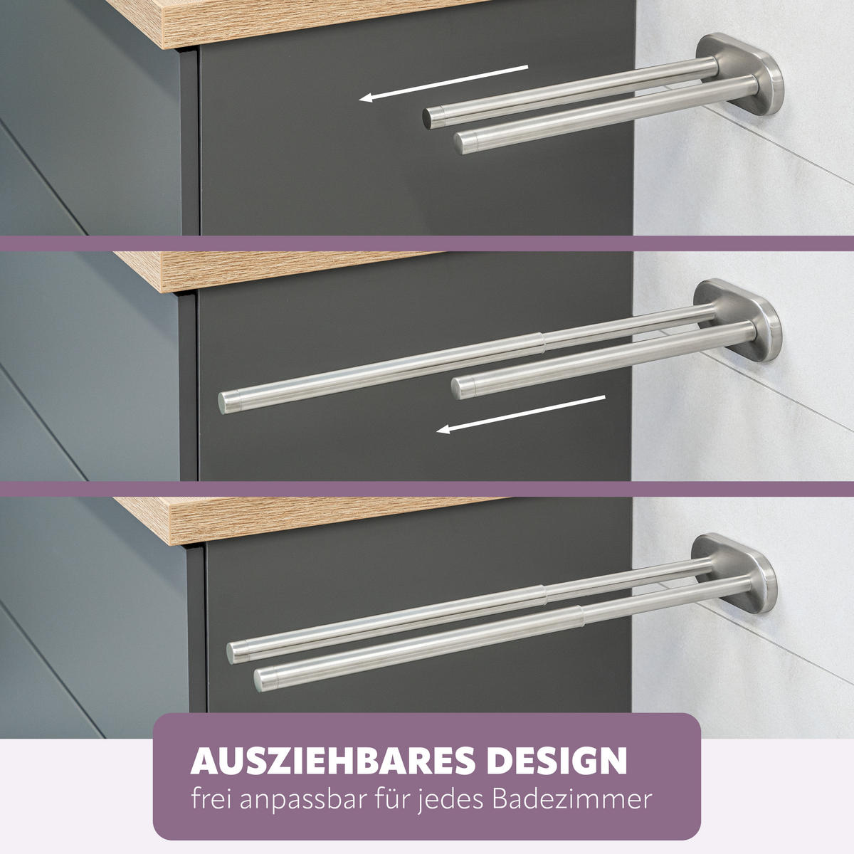 HANDTUCHHALTER PIAZZA 2-armig, Edelstahl - Edelstahlfarben, Metall (6/6/50cm) - bremermann