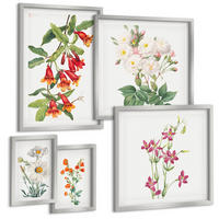 BILDER SET 5er Set - 50x50 cm & 20x30 cm & 40x60 cm Silberner Rahmen - Retro-Blumenmalerei - Silberfarben, Kunststoff (40/60cm) - TULUP