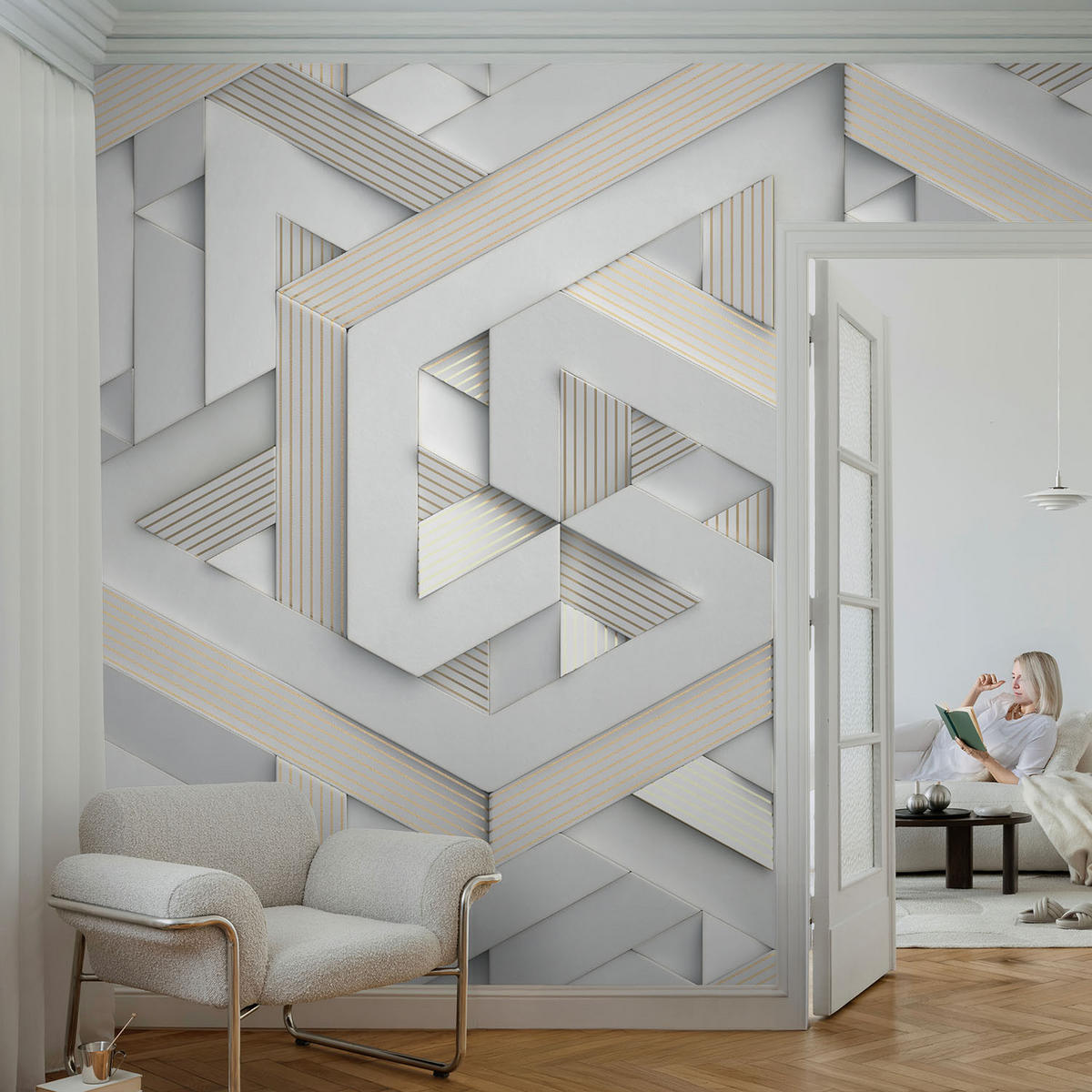 FOTOTAPETE 104x70 cm - Trugbilder - Weiß, Textil (104/70cm) - Wallfluent
