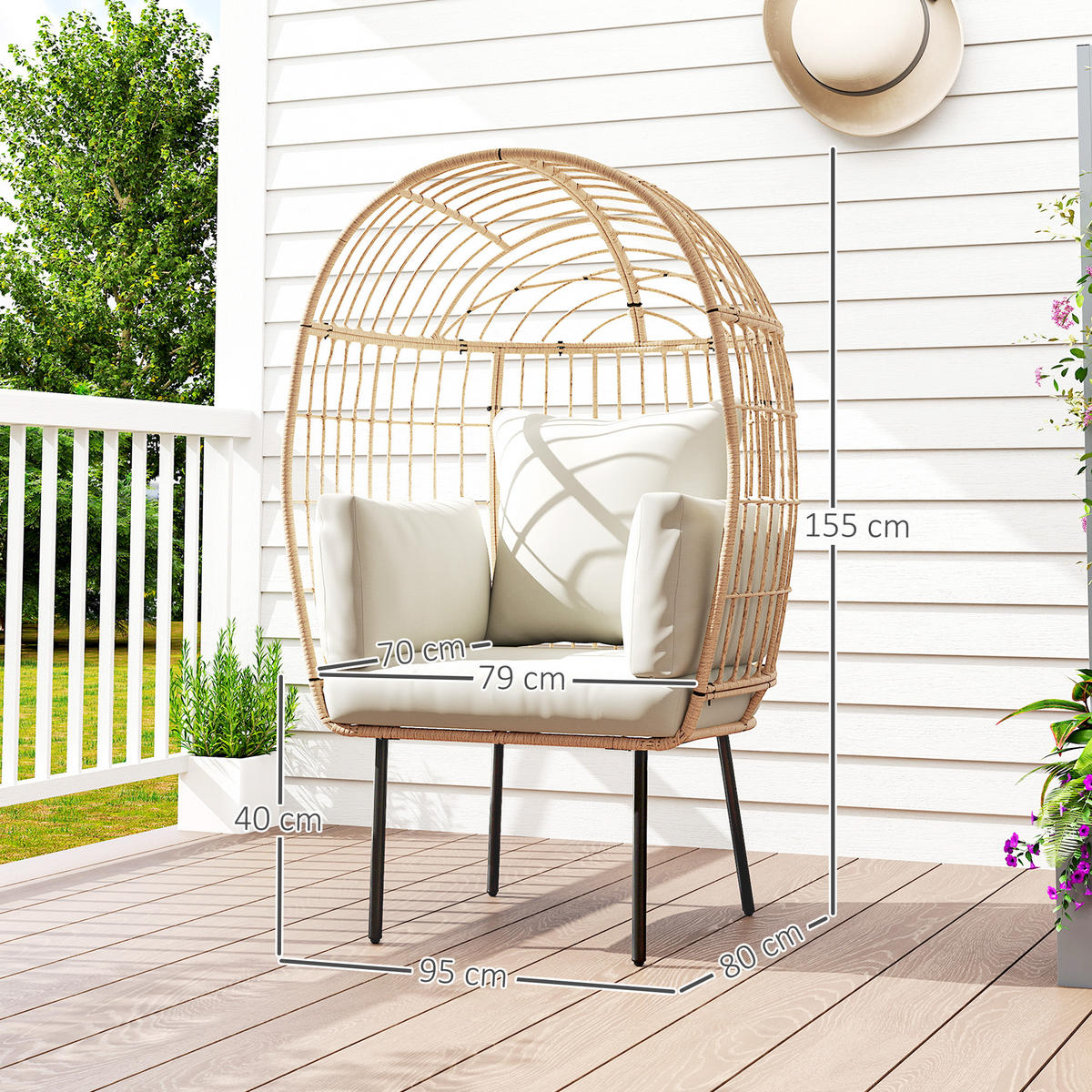 RATTANSESSEL DE-06740 mit abnehmbarem Kissen & Polster Beige - Beige, Kunststoff/Metall (80/155/95cm) - ComfortXL