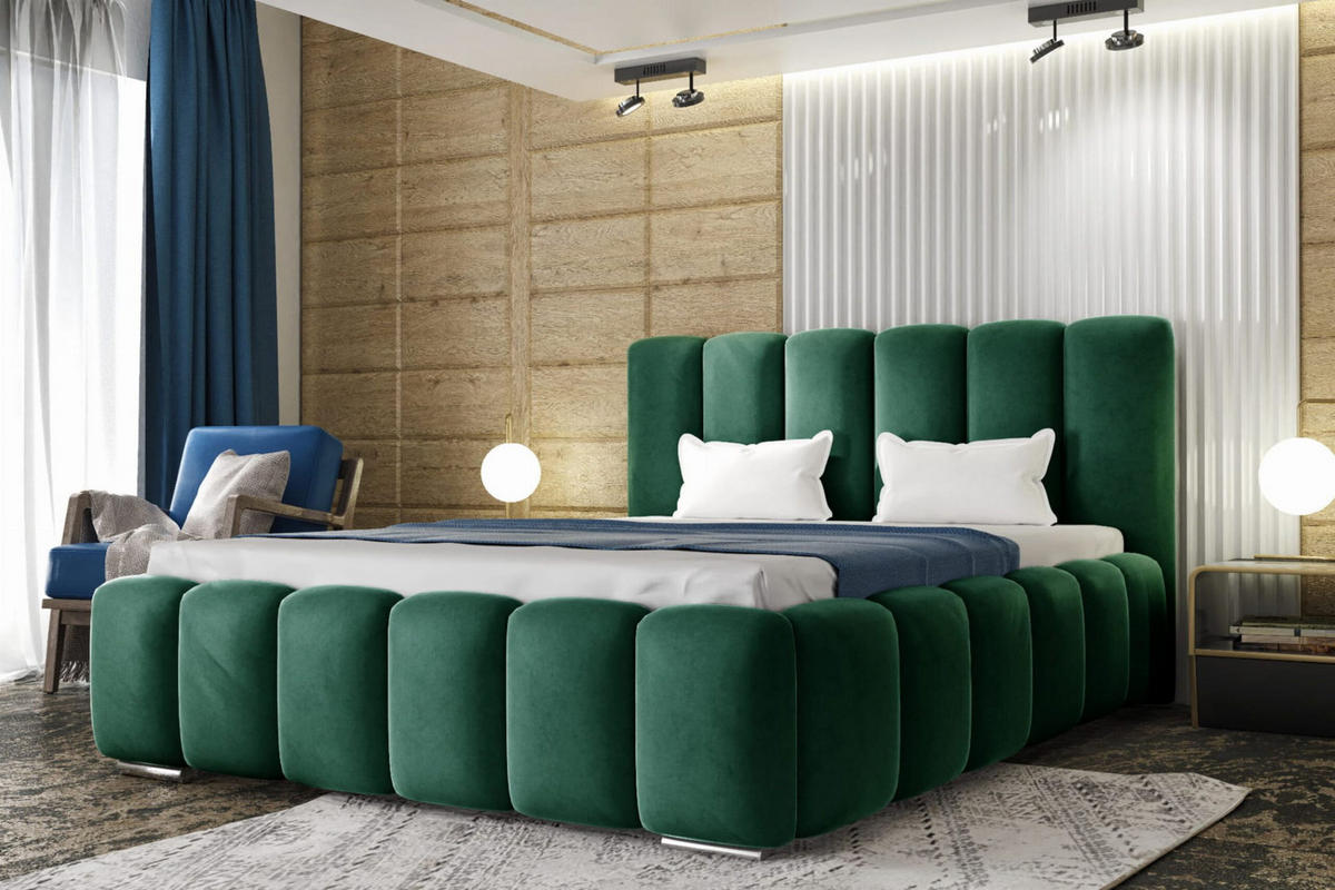 POLSTERBETT BARON mit Kopfteil, 180 x 200 cm, Doppelbett mit Bettkasten und Lattenrost aus Metall, Velourstoff, Frabe: Grün - Grün, Holz/Kunststoff (180/200cm) - Agmat-Furniture