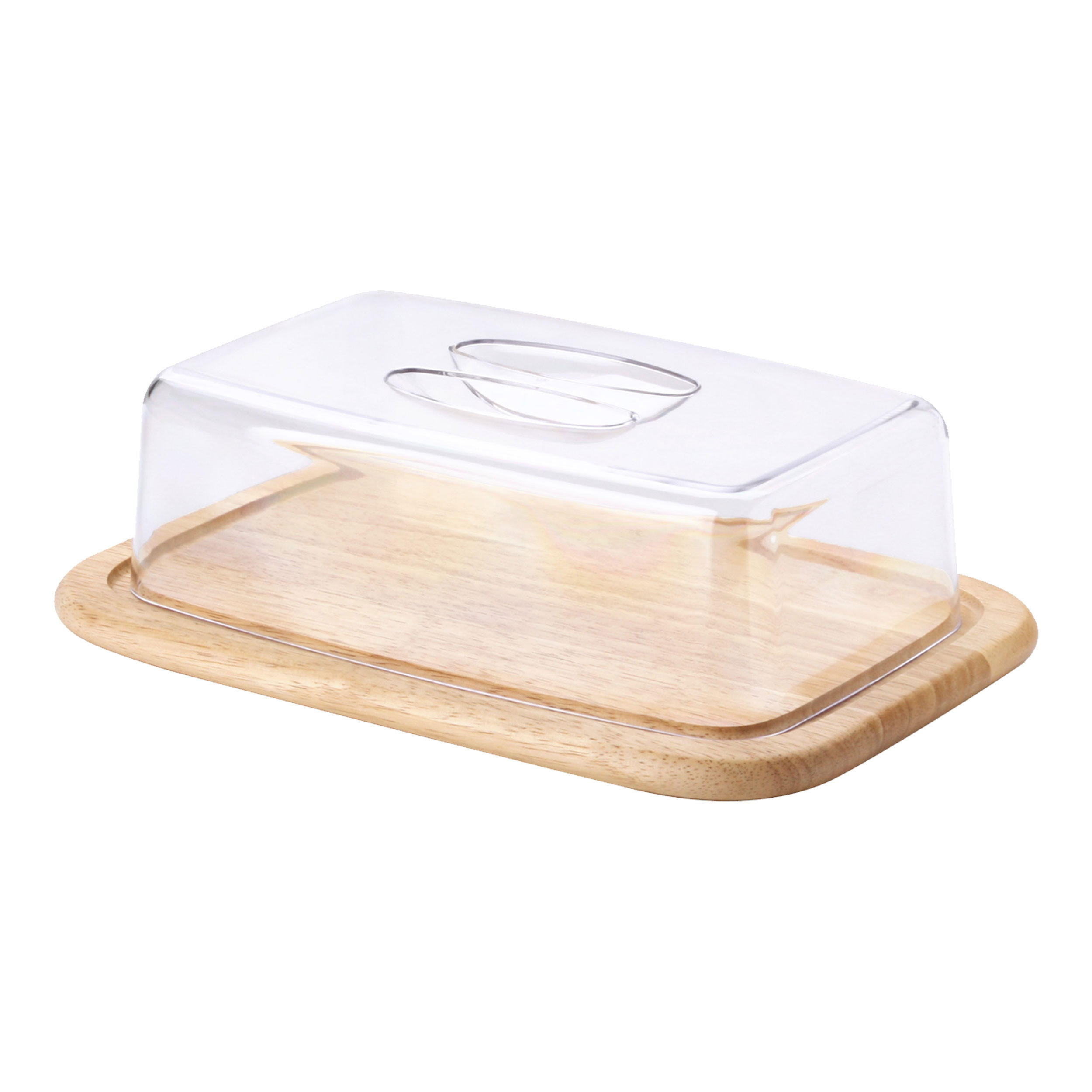 KÄSEGLOCKE 2-tlg., Gummibaumholz / Kunststoff, 30 x 20 cm - Transparent, Glas (20/9/30cm) - Continenta