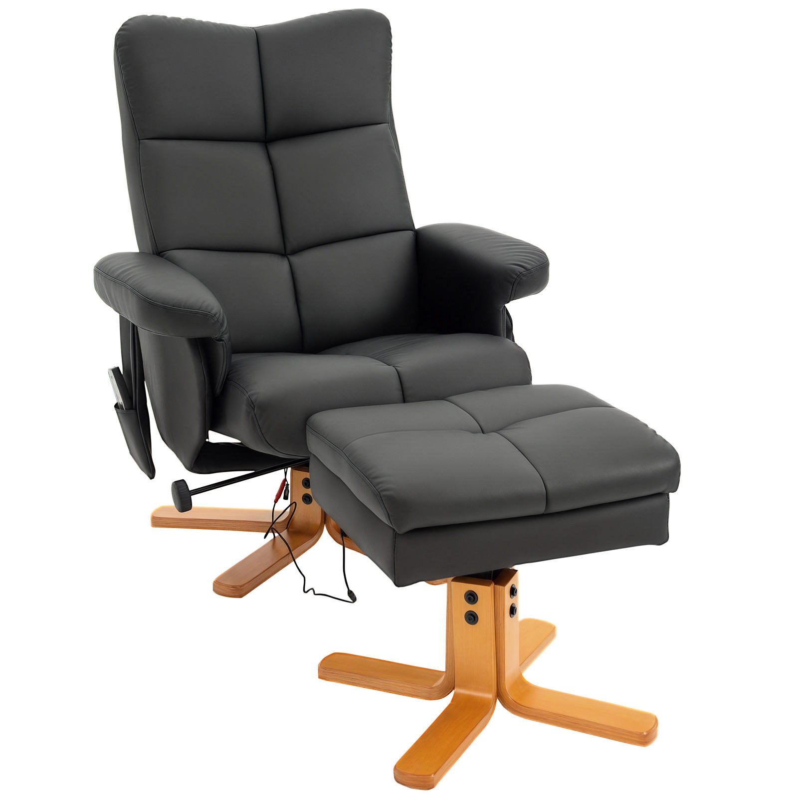 MASSAGESESSEL DE-06332 Mit Hocker, 145° neigbar, Massagefunktion Schwarz - Schwarz, Metall (86/99/80cm) - ComfortXL
