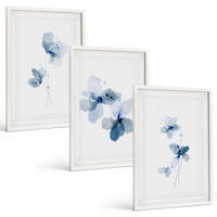 BILDER SET 3er Set - 40x60 cm Weißer Rahmen - Blaue Blumen - Weiß, Kunststoff (40/60cm) - TULUP