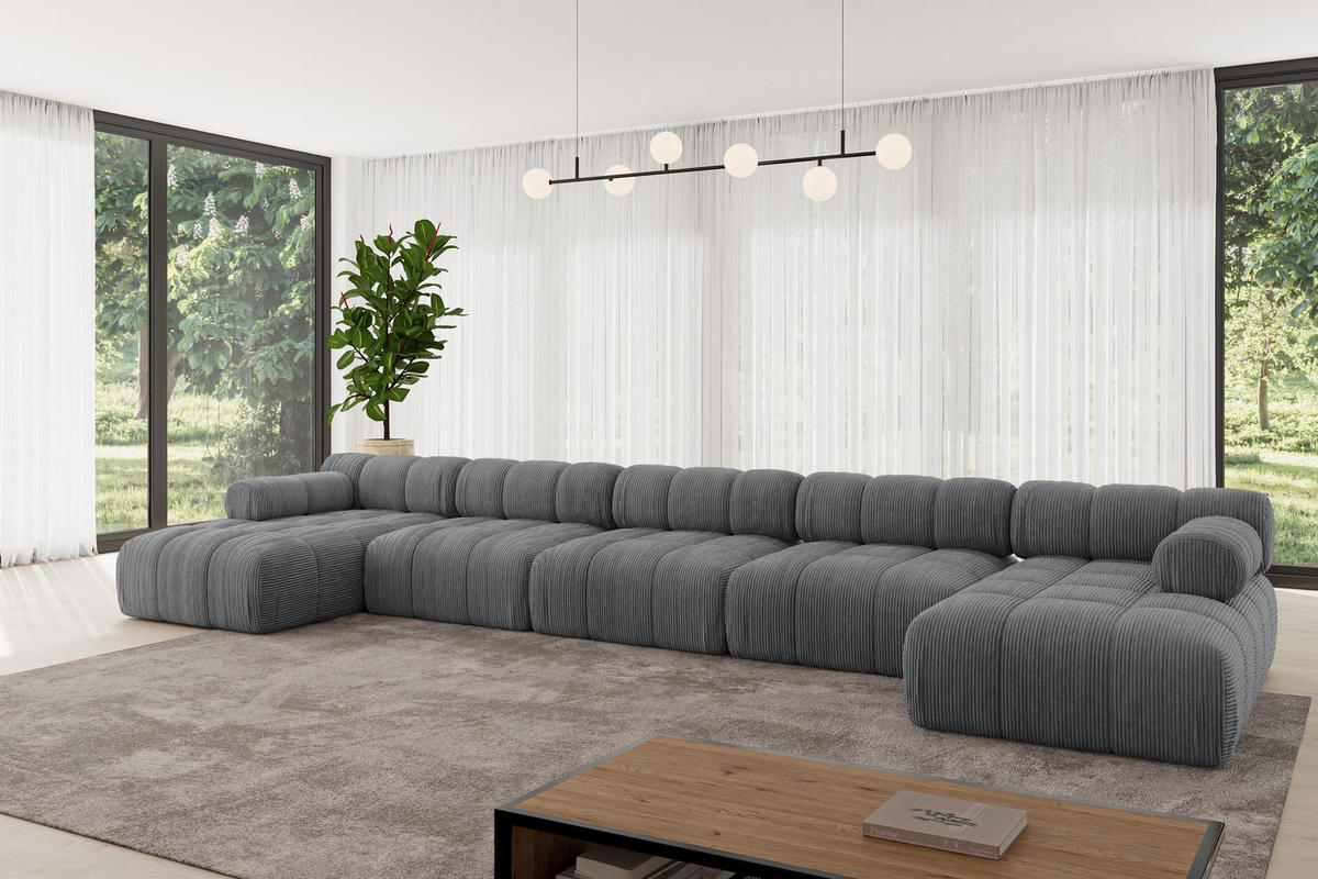 WOHNLANDSCHAFT modulares Sofa Tesso-U3 - 475x160x70 cm Dunkelgrau Cord - Dunkelgrau, Holzwerkstoff/Textil (475/70/160cm) - ALTDECOR