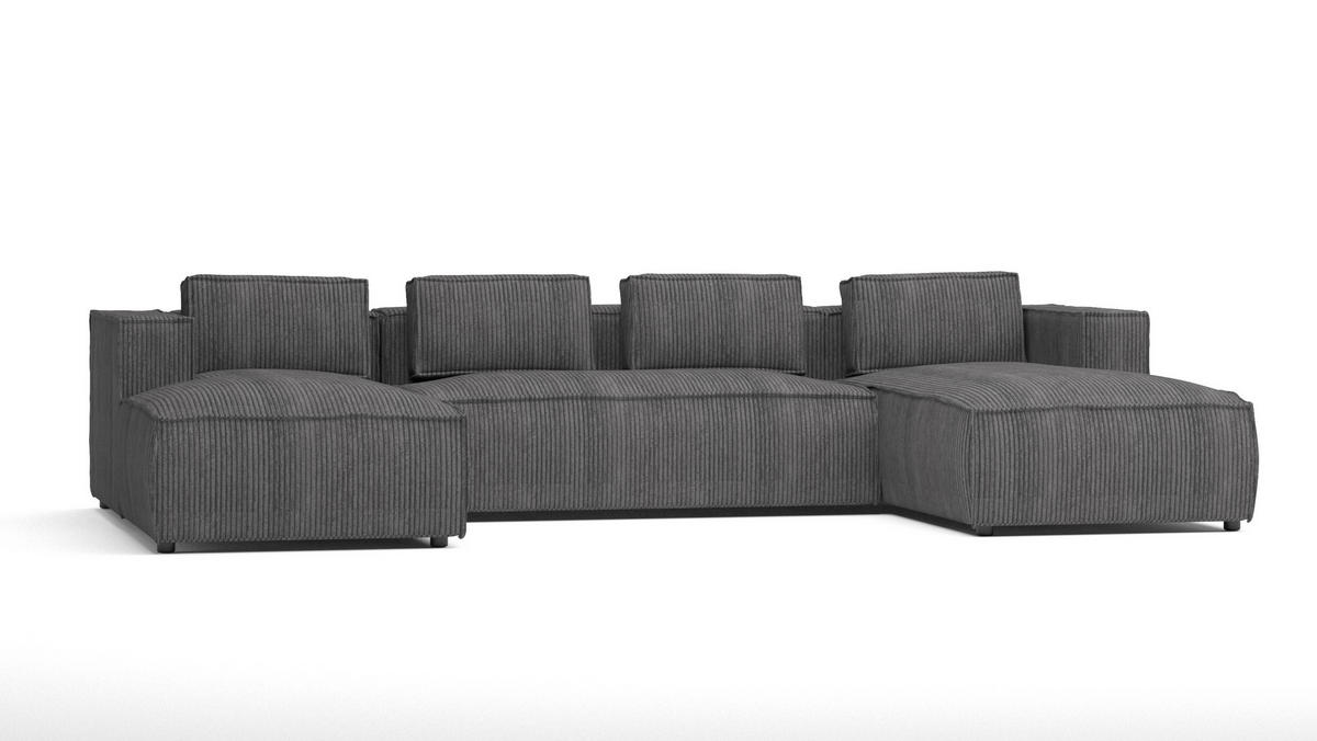 WOHNLANDSCHAFT Nova Grau Cord - Schwarz/Grau, Holz/Kunststoff (327/64/176cm) - S-Style Möbel