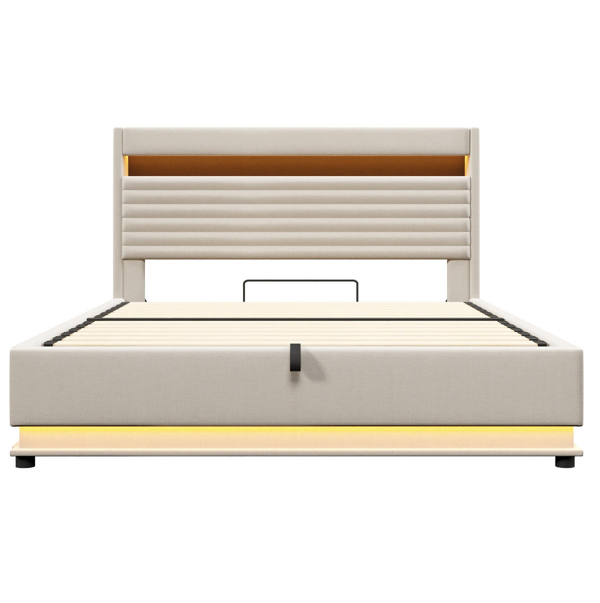 POLSTERBETT 180/200 cm mit LED-Beleuchtung, USB- und Typ-C-Anschluss, hydraulischem Stauraum und Kopfteilfach, Beige - Beige, Textil (180/200cm) - Redom