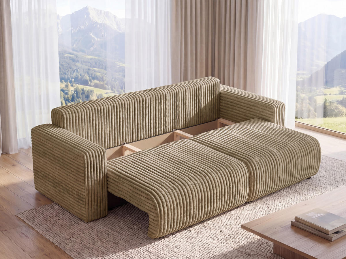 SOFA Kola mit Bettkasten und Schlaffunktion, Cordstoff - Beige, Holzwerkstoff (244/85/95cm) - 4ALL HOME