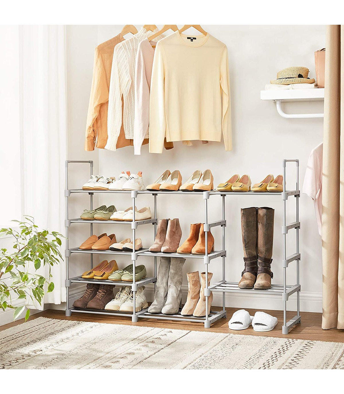 SCHUHREGAL aus grauem Eisen mit 10 verstellbaren Ebenen - L45 x H174 - Grau, Metall (30/174/45cm) - Calicosy