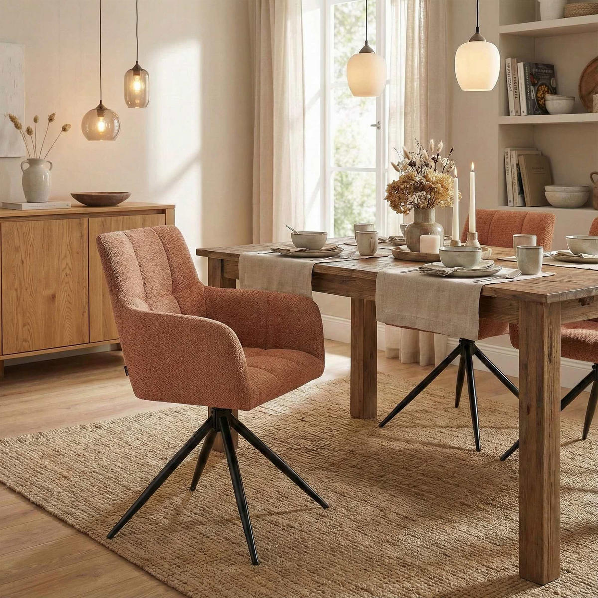 ARMLEHNENSTUHL Stoff Orange - Schwarz/Orange, Textil/Metall (59/87/59cm) - CLP