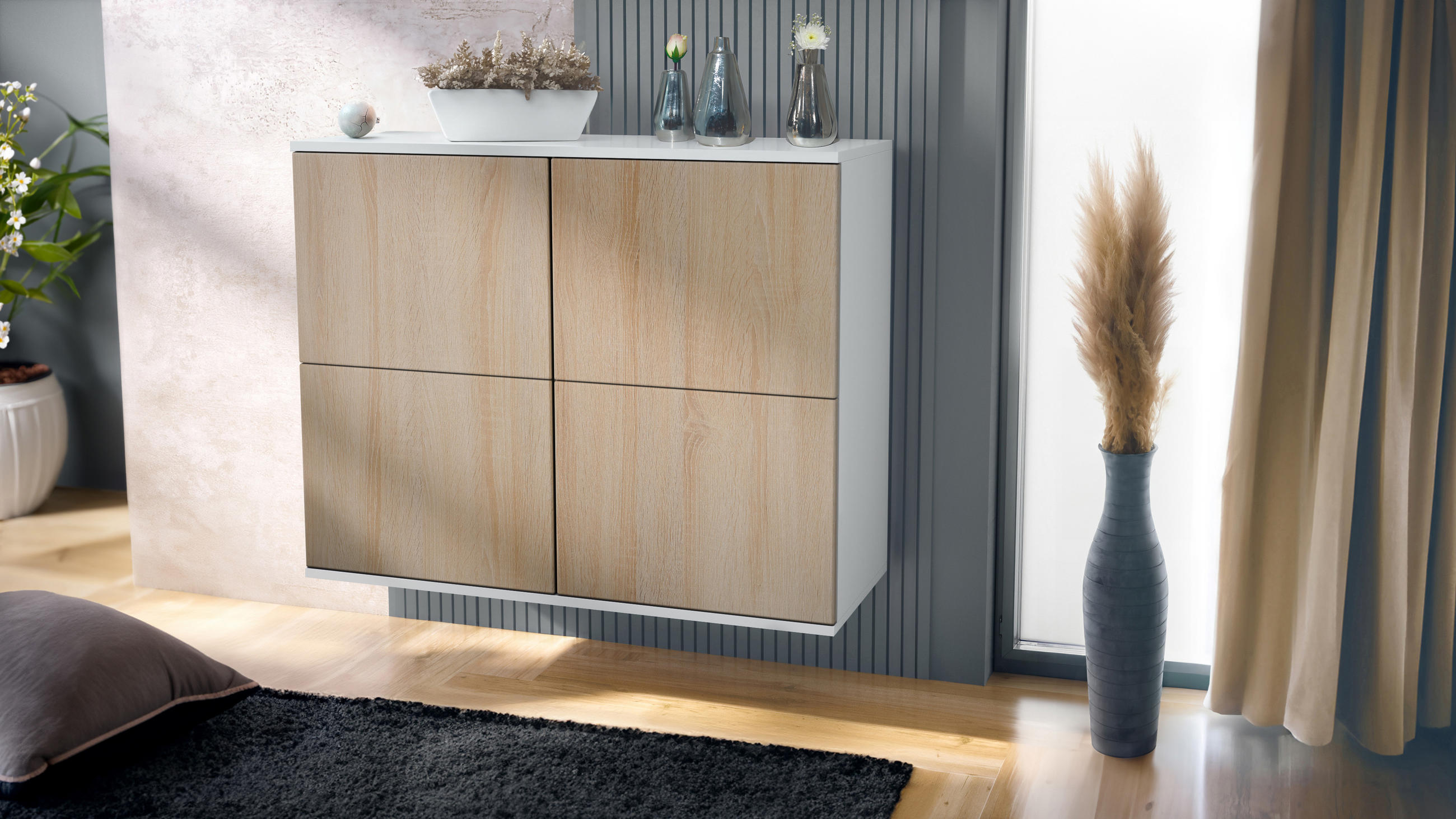 KOMMODE Rova Eiche sägerau - Eiche San Remo, Holzwerkstoff (92.5/73.5/35cm) - Vladon