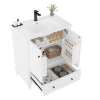 WASCHTISCHKOMBI 76x46x87cm in Weiß mit Massivholzbeinen & Keramikbecken - Weiß, Holzwerkstoff (76/87/46cm) - Modfu