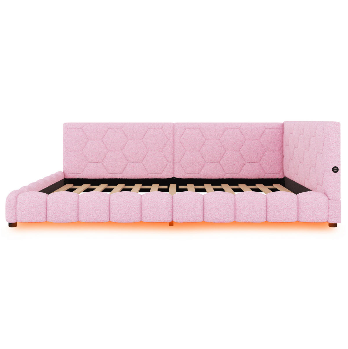 TAGESBETT 140/200 cm mit LED-Umgebungslicht, USB- und Typ-C-Anschluss, Vliesimitat, Rosa - Rosa, Textil (140/200cm) - Redom
