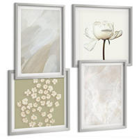 BILDER SET 4er Set - 50x50 cm & 40x60 cm Silberner Rahmen - Blumen, modische Boho-Texturen - Silberfarben, Kunststoff (50/50cm) - TULUP