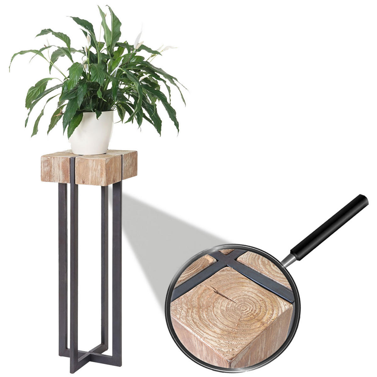 BLUMENTISCH TANNE MASSIV eckig Braun, Schwarz - Schwarz/Braun, Holz (32/32/100cm) - MCW