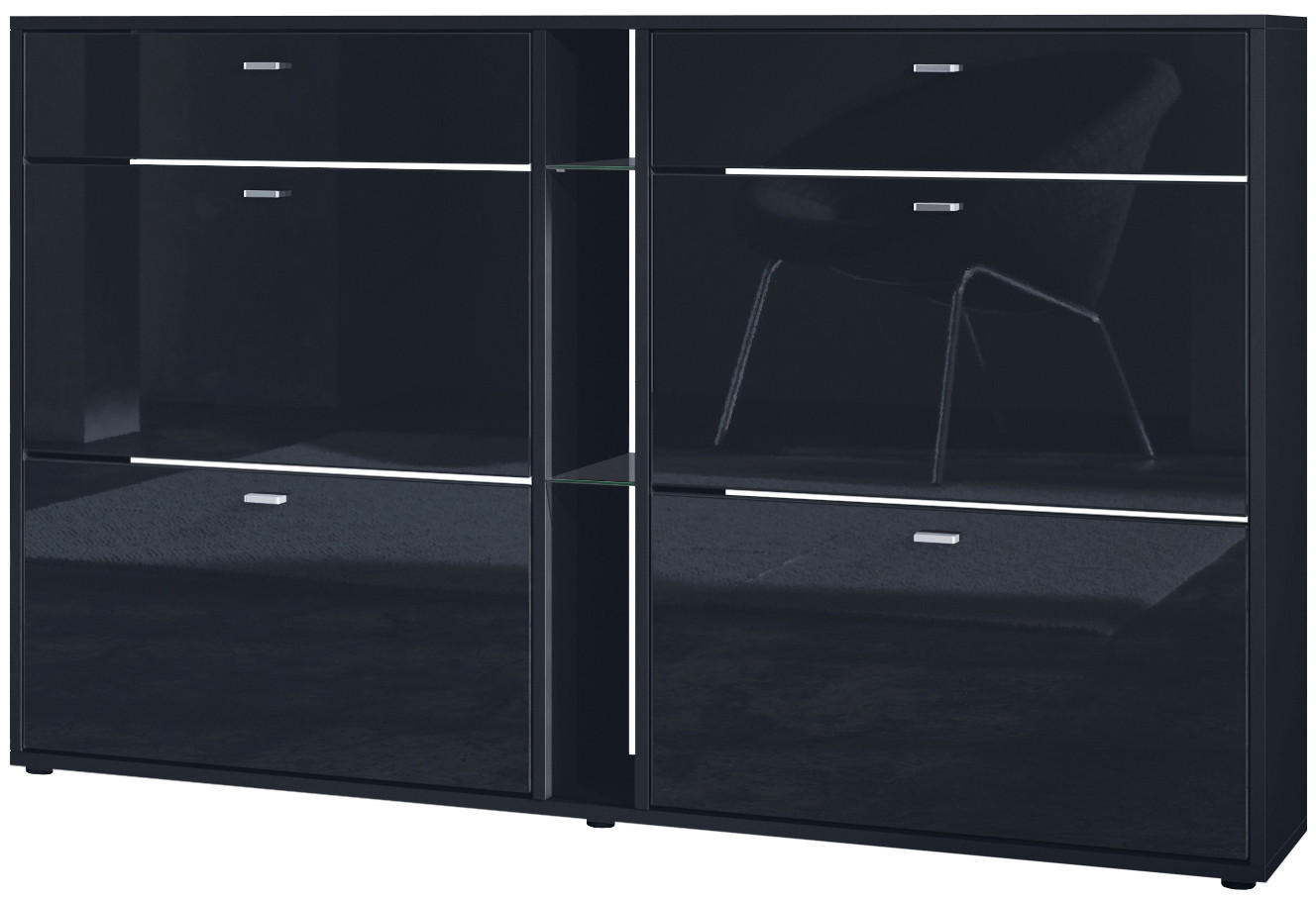 Vladon Schuhschrank Schwarz Hochglanz 155.5x95x28 cm