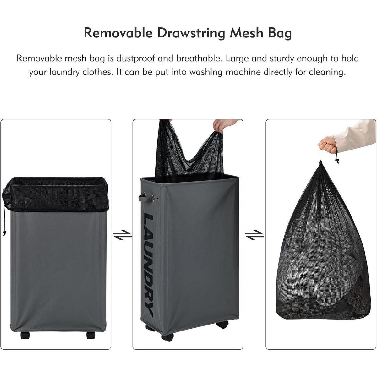 WÄSCHEKORB mit Rollen 70 L Dunkelgrau - Anthrazit, Textil (23.5/73.5/40.5cm)