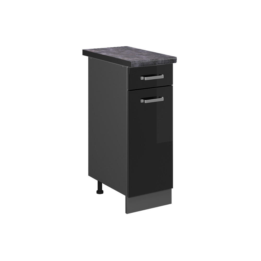 KÜCHENUNTERSCHRANK R-Line Schwarz Hochglanz 30 cm, AP Anthrazit - Schwarz Hochglanz/Anthrazit, Holzwerkstoff (30/81.6/60cm) - Vicco