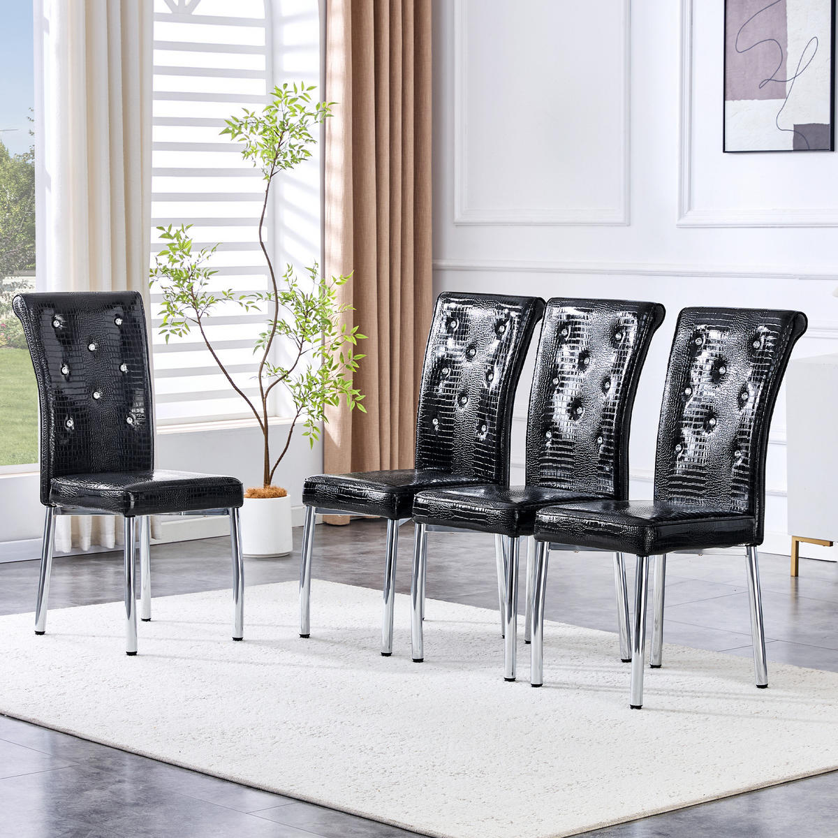 ESSZIMMERSTUHL 4er-Set mit PVC-Bezug und Metallbeinen Schwarz - Silberfarben, Metall (42/101/61.5cm) - Meubliv